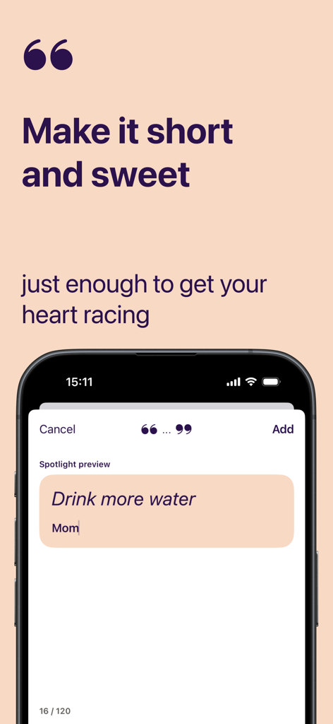 Verve: words that matter - Verve-App-Screenshot, der die Benutzeroberfläche zum Hinzufügen eines kurzen Zitats zeigt