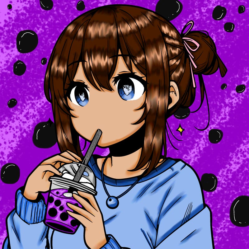 manga character drinking boba