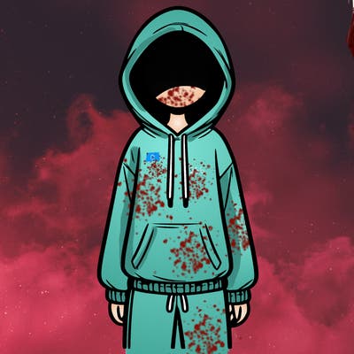 faceless girl in a tracksuit with a hood on and no hair