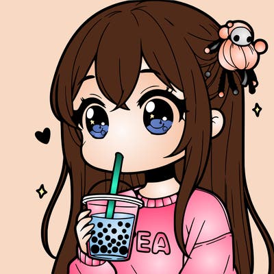 cute manga girl drinking boba 🧋