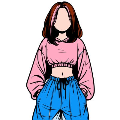 realistic girl faceless with baggy pants and a crop top