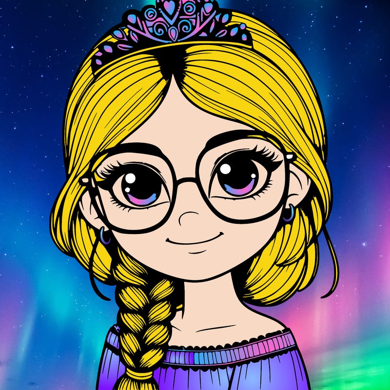 a girl with one braid and glasses who is a princess realistic