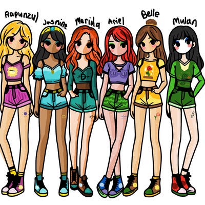 a group of girls wearing crop tops and shorts