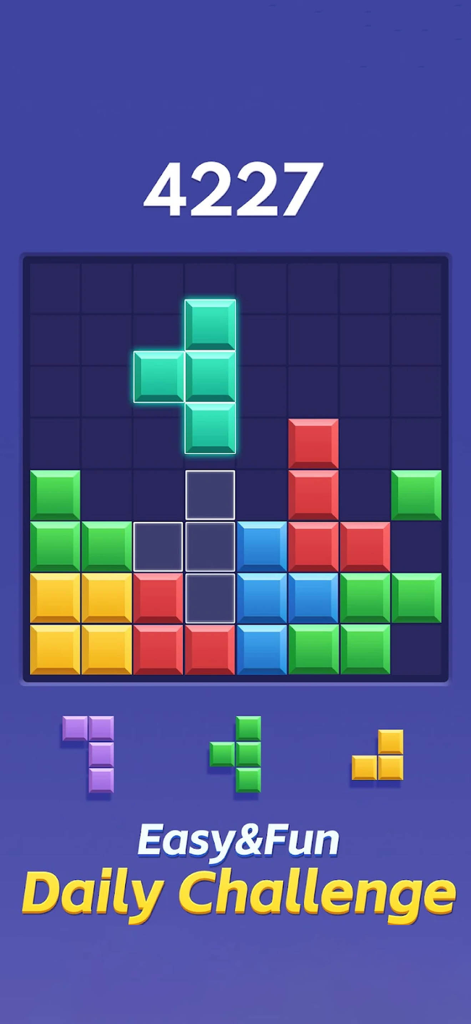 Block Blast - Color Block Jam! - Captura de pantalla del juego de Block Blast Color Block Jam que muestra una cuadrícula de puzzle de bloques coloridos y el texto del desafío diario.