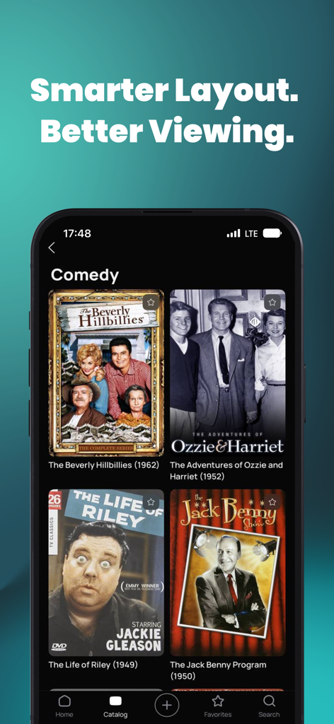 Smart TV Club - Smart TV Club app interface displaying a comedy category with classic television shows.