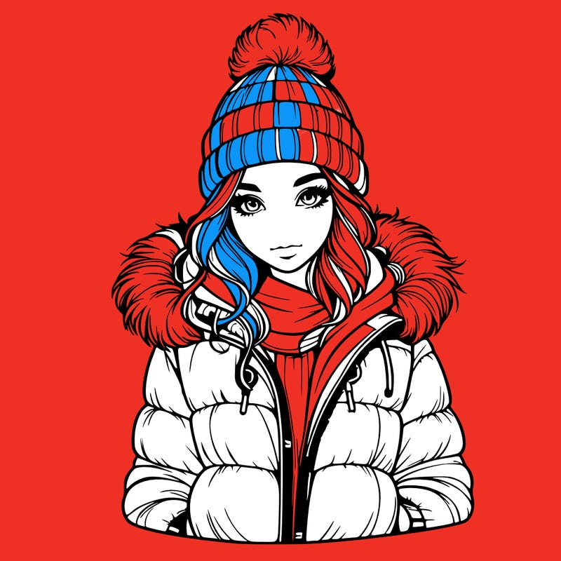 realistic girl with beanie and puff jacket