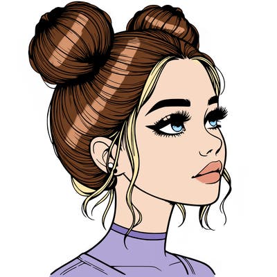 realistic girl with buns on the top of her head