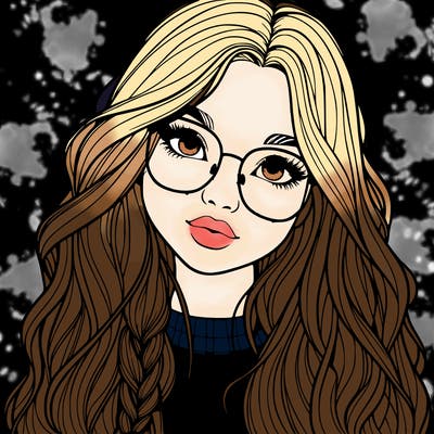 girl with long hair and freckles and glasses realistic