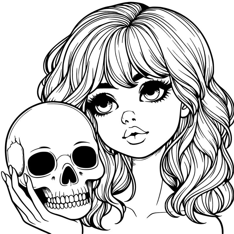 realistic girl holding a skull