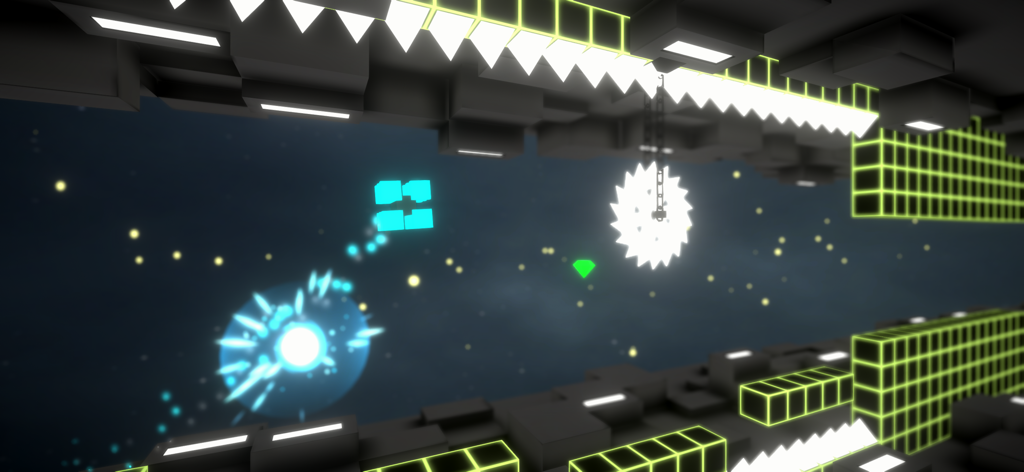 Geometry Jump 3D - A neon 3D obstacle course with a saw blade and spikes in Geometry Jump 3D