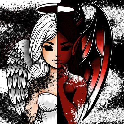 realistic angel half demon