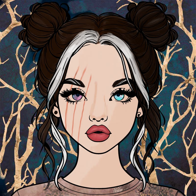 realistic girl with two buns in hair and lips