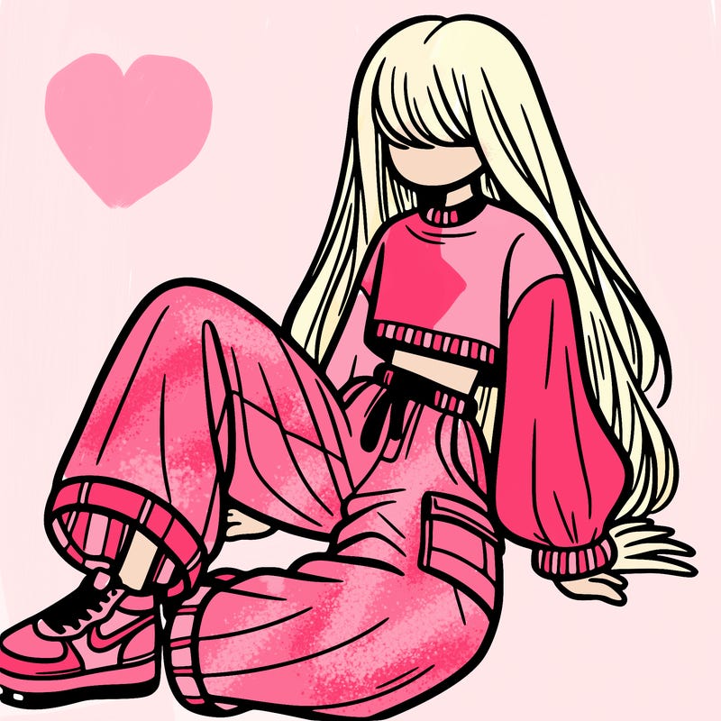 a girl with baggy pants and a crop top with long hair
