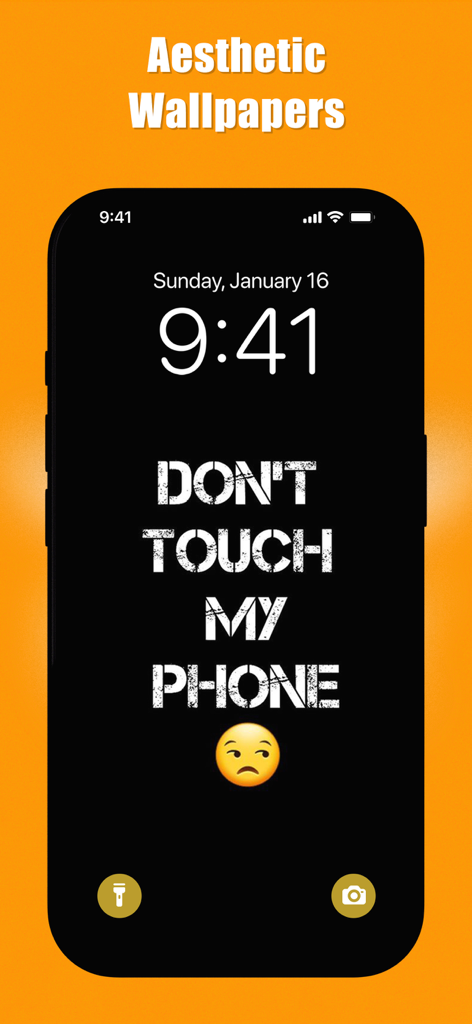 Dont Touch My Phone Wallpapers - Aesthetic black iPhone lock screen with text Don't Touch My Phone and a skeptical emoji