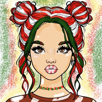 realistic girl with two buns in hair and lips