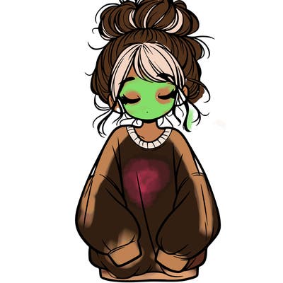 girl with baggy sweatshirt and messy bun