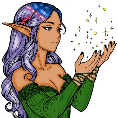realistic elf girl doing magic