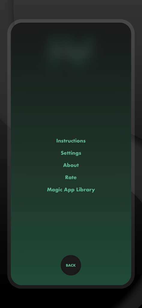 Stigma 4 - Magic Trick Tricks - Main menu of the Stigma 4 app showing options for instructions settings and about