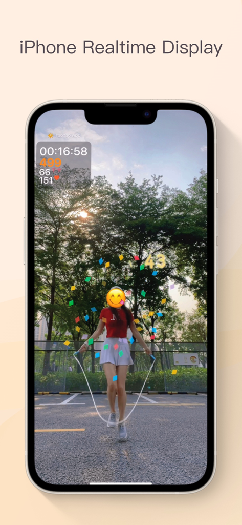 YaoYao app showing real-time jump rope stats and live count on iPhone