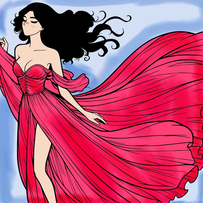 realistic woman in dress flowing the the wind