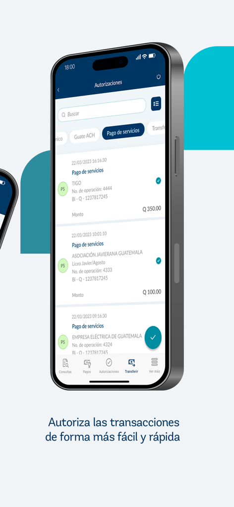 Interface da aplicação móvel Bi Banking que mostra o ecrã de autorização de transação para pagamentos de serviços empresariais.
