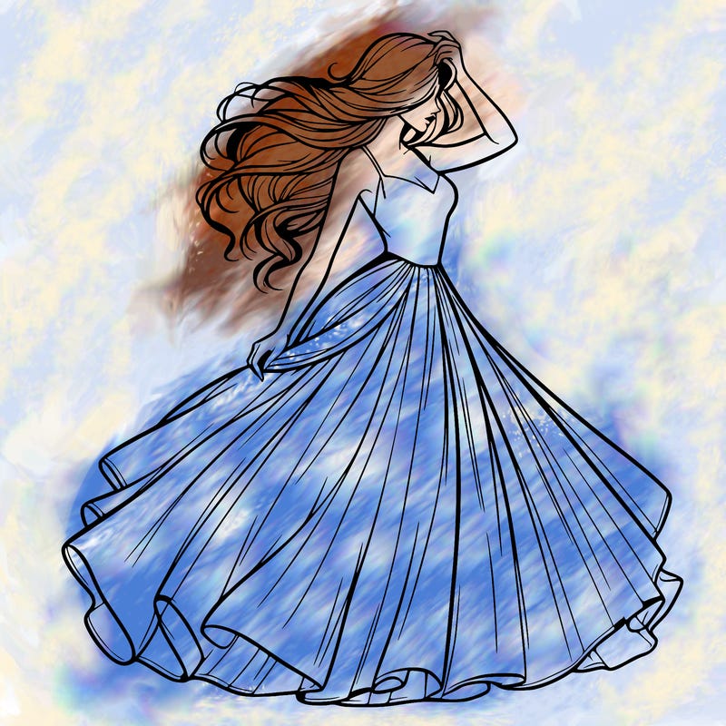 realistic woman with dress flowing in the wind