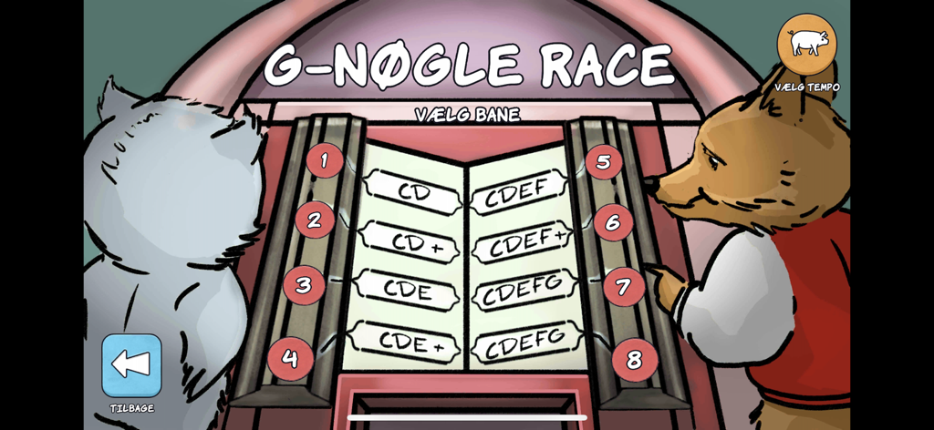 ozzy.games - Ozzy games level selection screen for treble clef race featuring animal characters and music note levels