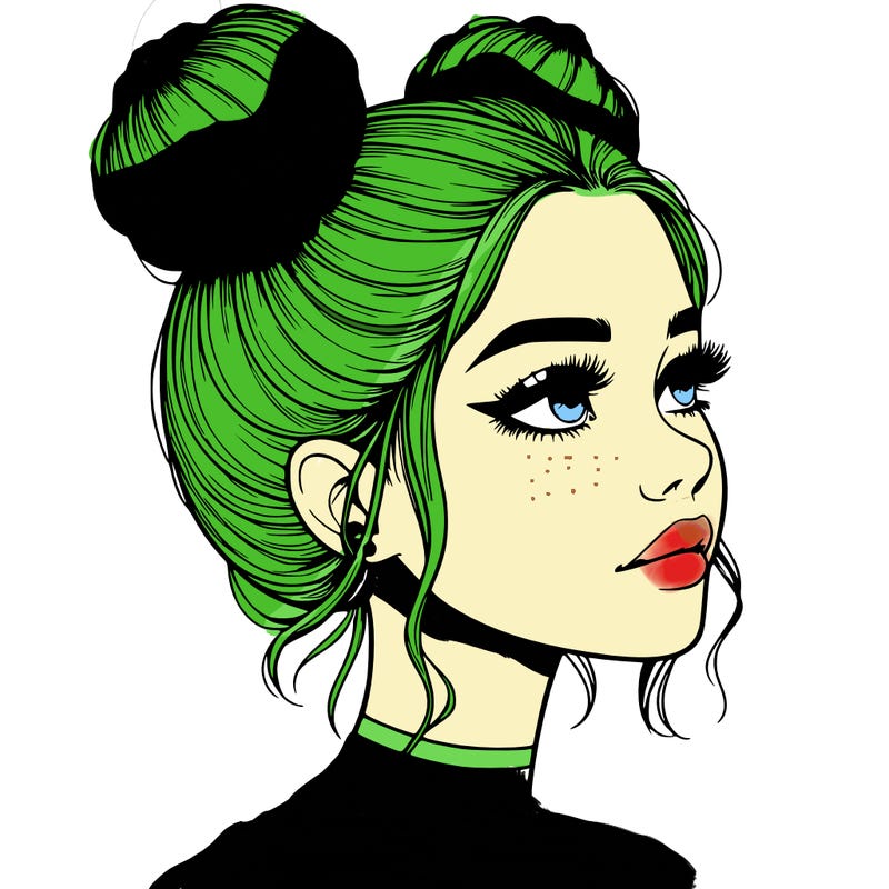 realistic girl with buns on the top of her head