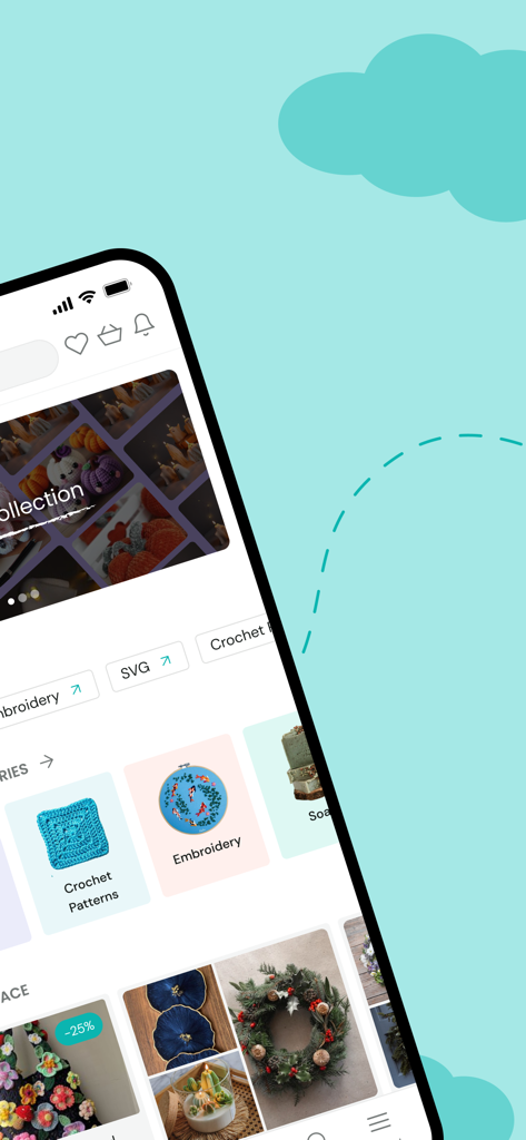 Tedooo - Tedooo mobile app marketplace showing embroidery and crochet craft categories