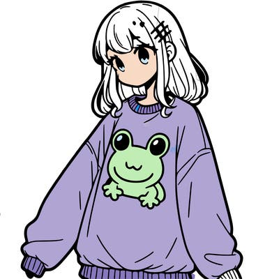 girl wearing frogging sweatshirt