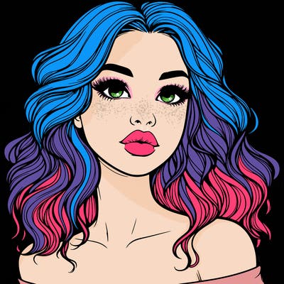 realistic girl with wavy hair and lips