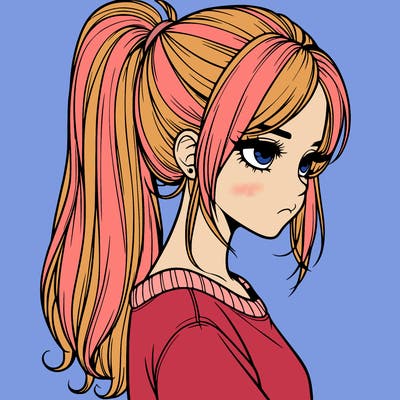 realistic girl in a ponytail thats moody