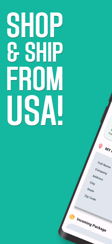 Global Shopaholics - Global Shopaholics app interface showing the shop and ship from USA feature with a virtual US address