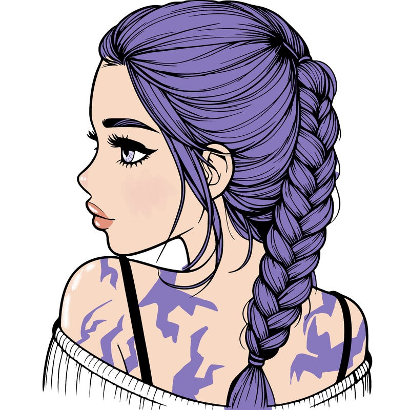 realistic girl with a french braid going over her shoulder