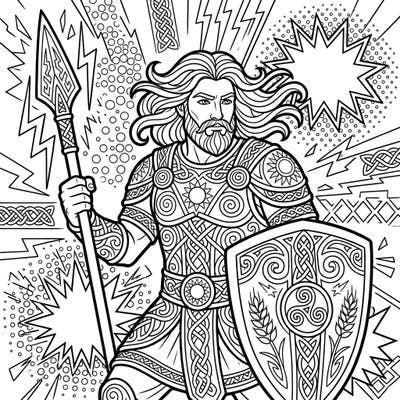 Journey into Celtic mythology with this stunning Pop Art coloring page featuring the god Lugh. This intricate design is perfect for adult colorists looking for a challenging and rewarding creative escape.