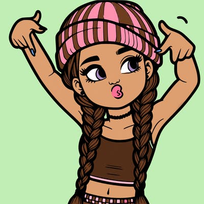 realistic teenage girl with braids and a beanie and crop top doing 🫶🏼