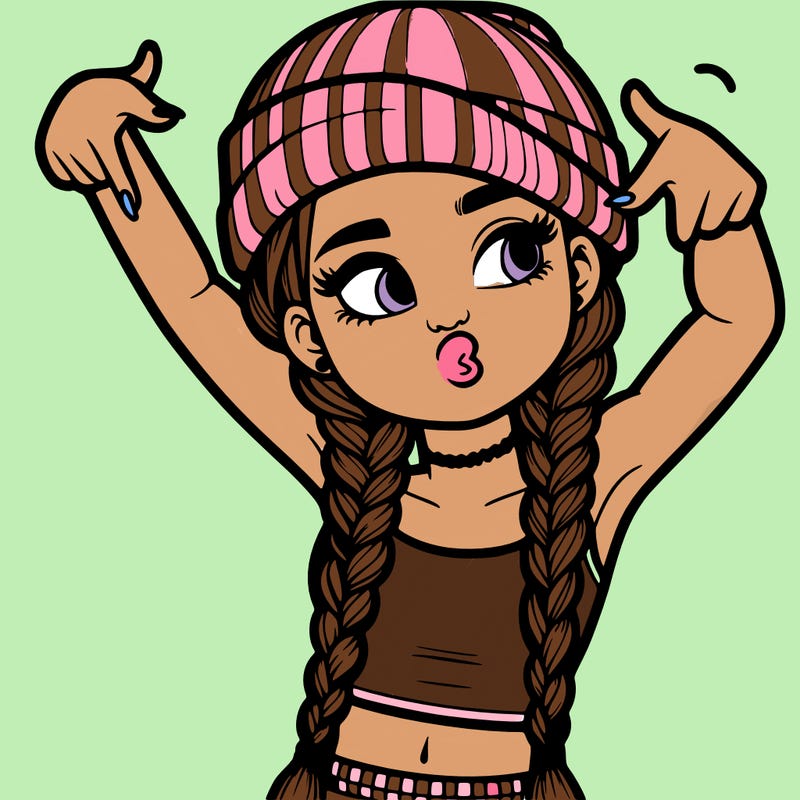 realistic teenage girl with braids and a beanie and crop top doing 🫶🏼