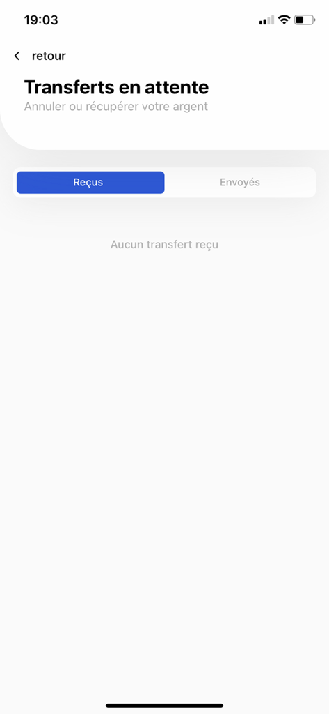 Captura de tela do aplicativo de mobile banking HOLO mostrando a interface de transferências pendentes com as abas recebidas e enviadas.