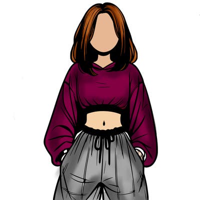 realistic girl faceless with baggy pants and a crop top
