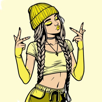 realistic teenage girl with braids and a beanie and crop top doing 🫶🏼