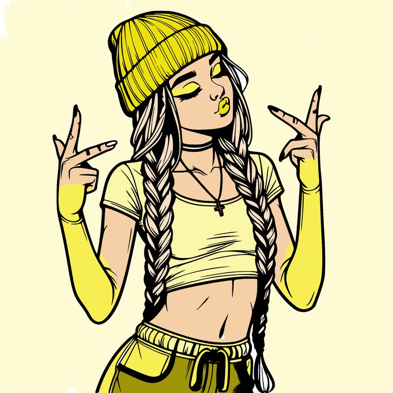 realistic teenage girl with braids and a beanie and crop top doing 🫶🏼