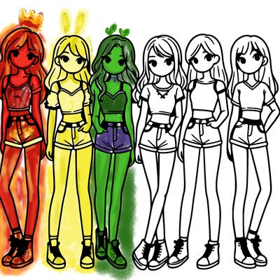 a group of girls wearing crop tops and shorts