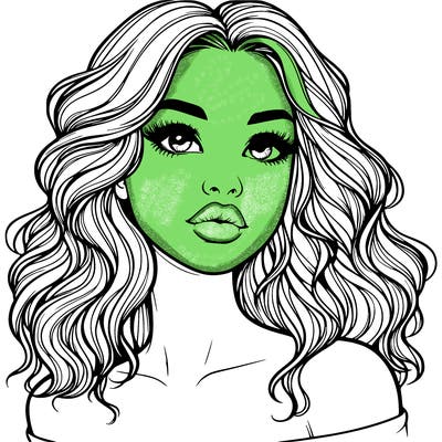 realistic girl with wavy hair and lips
