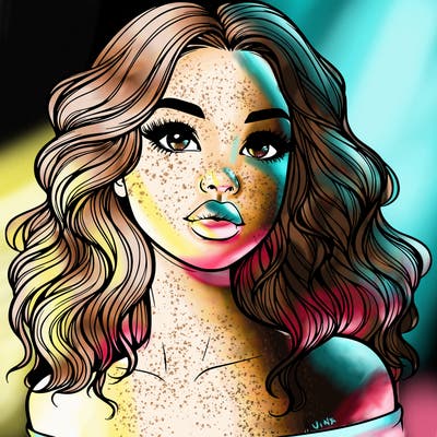 realistic girl with wavy hair and lips