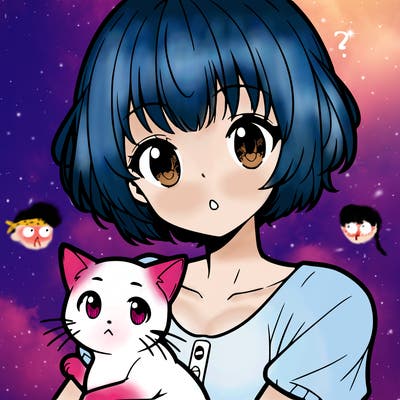 anime girl with short hair and a cat