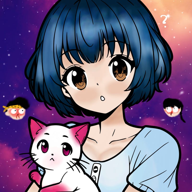anime girl with short hair and a cat