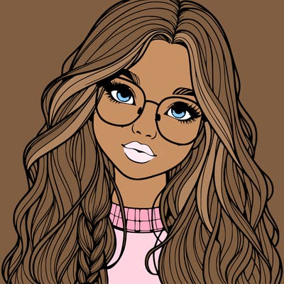 girl with long hair and freckles and glasses realistic