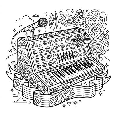 Dive into a symphony of color with this intricate adult vocoder coloring page, beautifully infused with vibrant Pride symbols. Perfect for music lovers and allies seeking a detailed and meaningful artistic escape.
