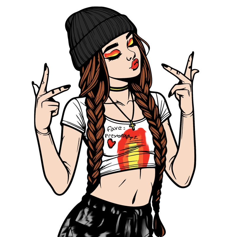 realistic teenage girl with braids and a beanie and crop top doing 🫶🏼