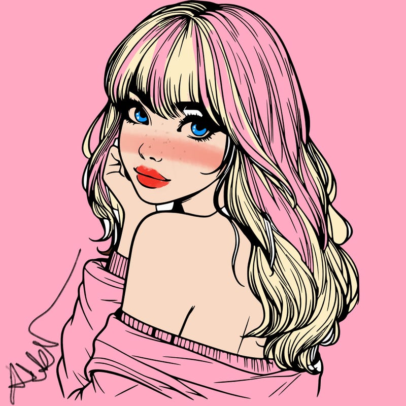 realistic girl with bangs looking over her shoulder